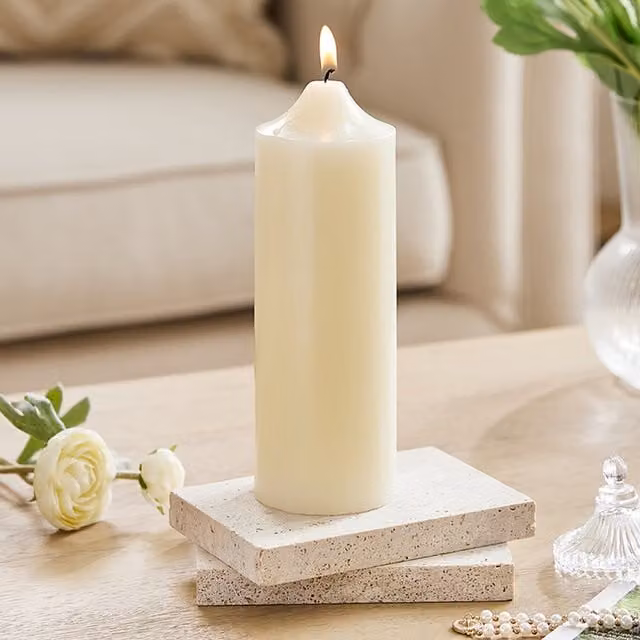 Livingandhome Unscented White Pillar Candle Set, 2 Pieces
