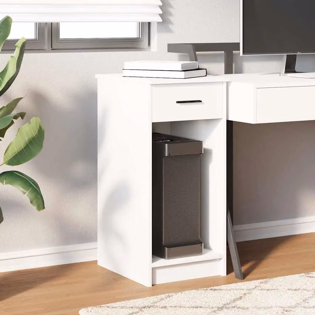 Berkfield Home Computer Tower Stand with Drawer, White, W/D/H: 35 x 45 x 77 cm – 2