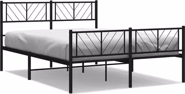 Berkfield Home Metal Bed Frame with Headboard and Footboard in Black, W/D/H: 140 x 190 cm