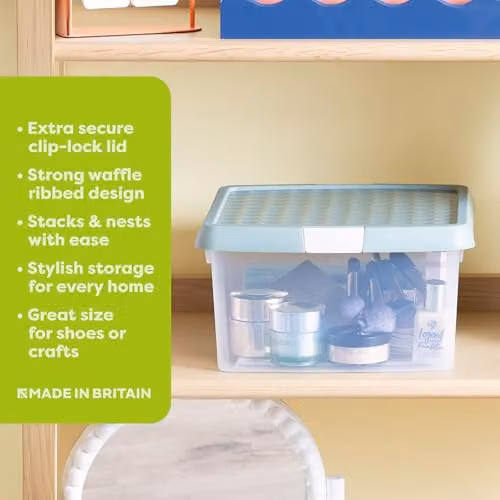 Wham Clip Set of 4 Stackable Plastic Storage Boxes with Lids, 9L, Transparent and Green – 2