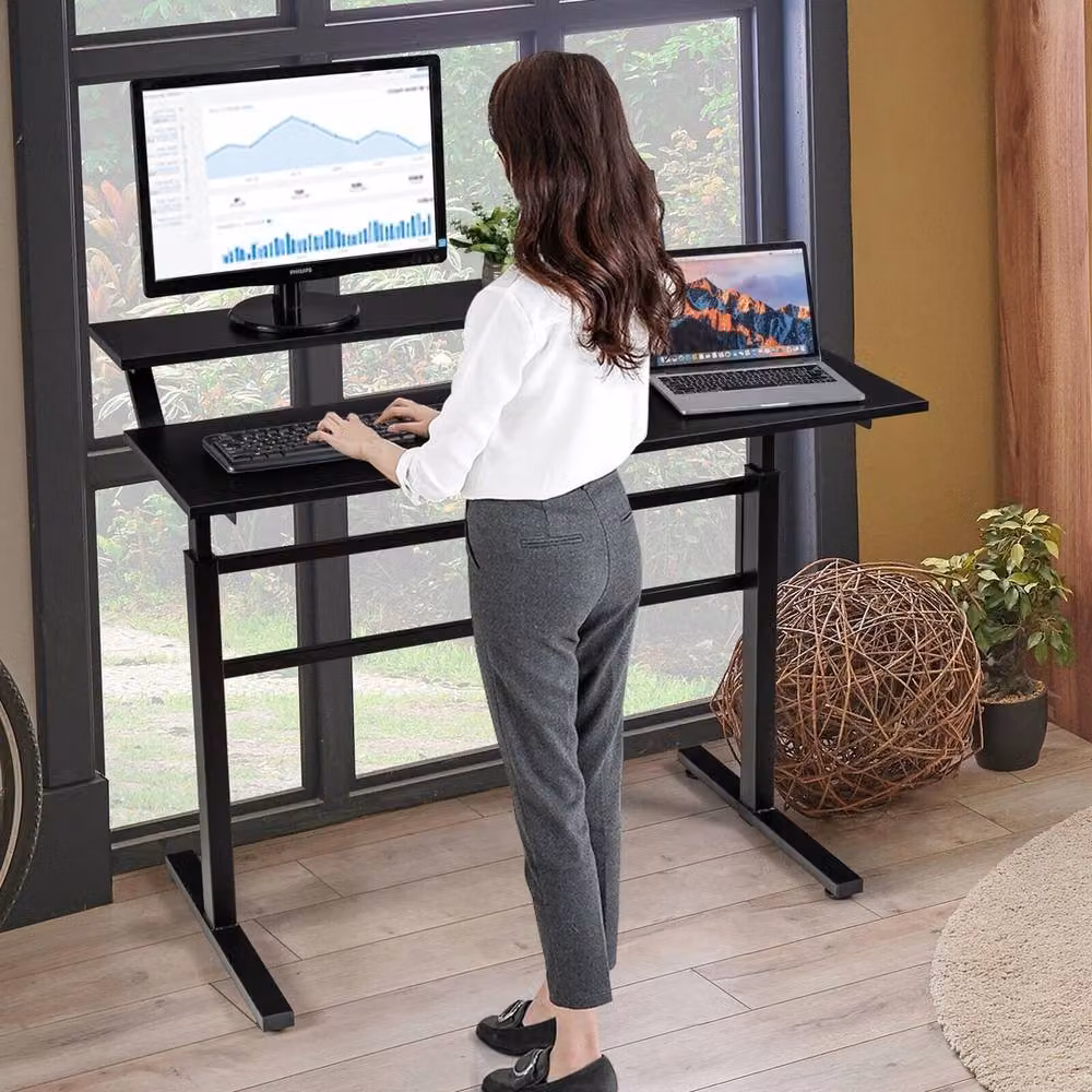 Havendro 2-Tier Height Adjustable Standing Desk with Manual Crank Handle, Black – 3
