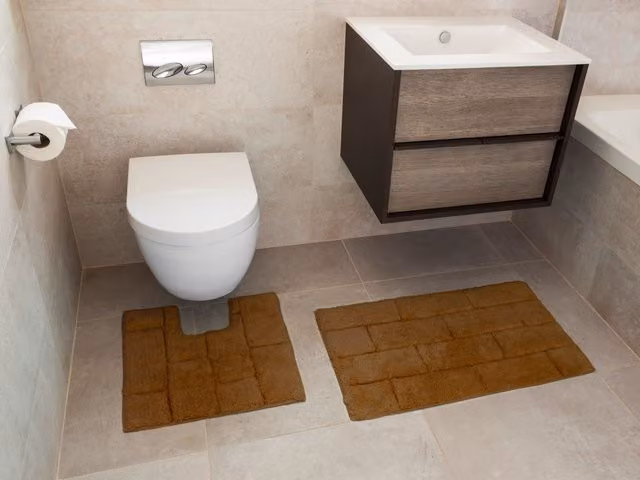 Rapport Home Tile 2 Piece Bathroom Cotton Mat and Pedestal Set in Brown