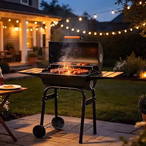 Gr8 Garden Large Charcoal BBQ Barrel Grill Smoker in Black or Grey with Thermometer, Warming Rack and Wheels – 5