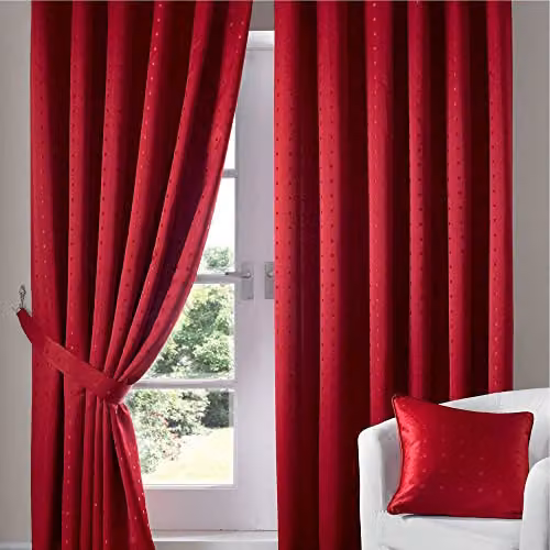 IT IDEAL TEXTILES Red Semi-Transparent Pencil Pleat Curtains, W: 115 cm, H: 135 cm – 1