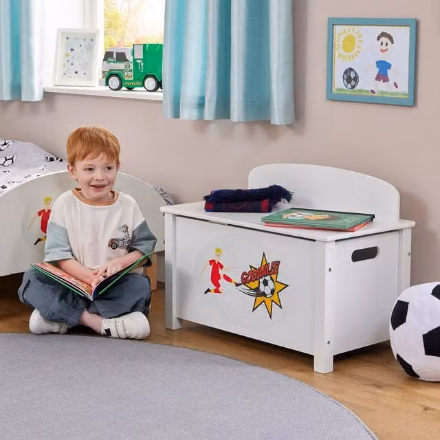 Liberty House Toys White Football Themed Kids Toy Box