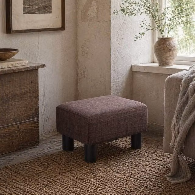 Wyld Haus Fata Brown Linen Look Rectangular Footstool with Plastic Feet – 1