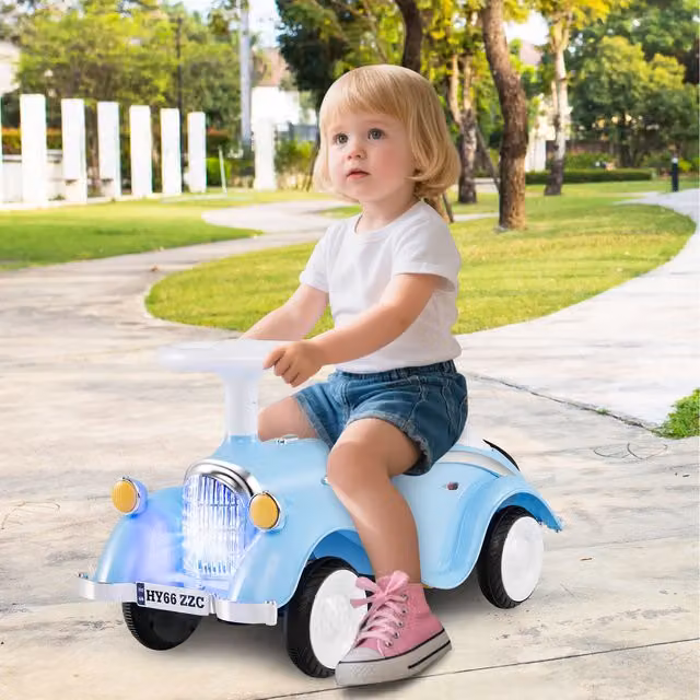 Costway Blue Battery Operated Ride On Car with Light and Sound Effects