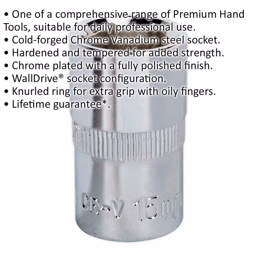 Loops 15mm Forged Steel Drive Socket 1/2 inch Square Drive in Silver Chrome Vanadium – 2