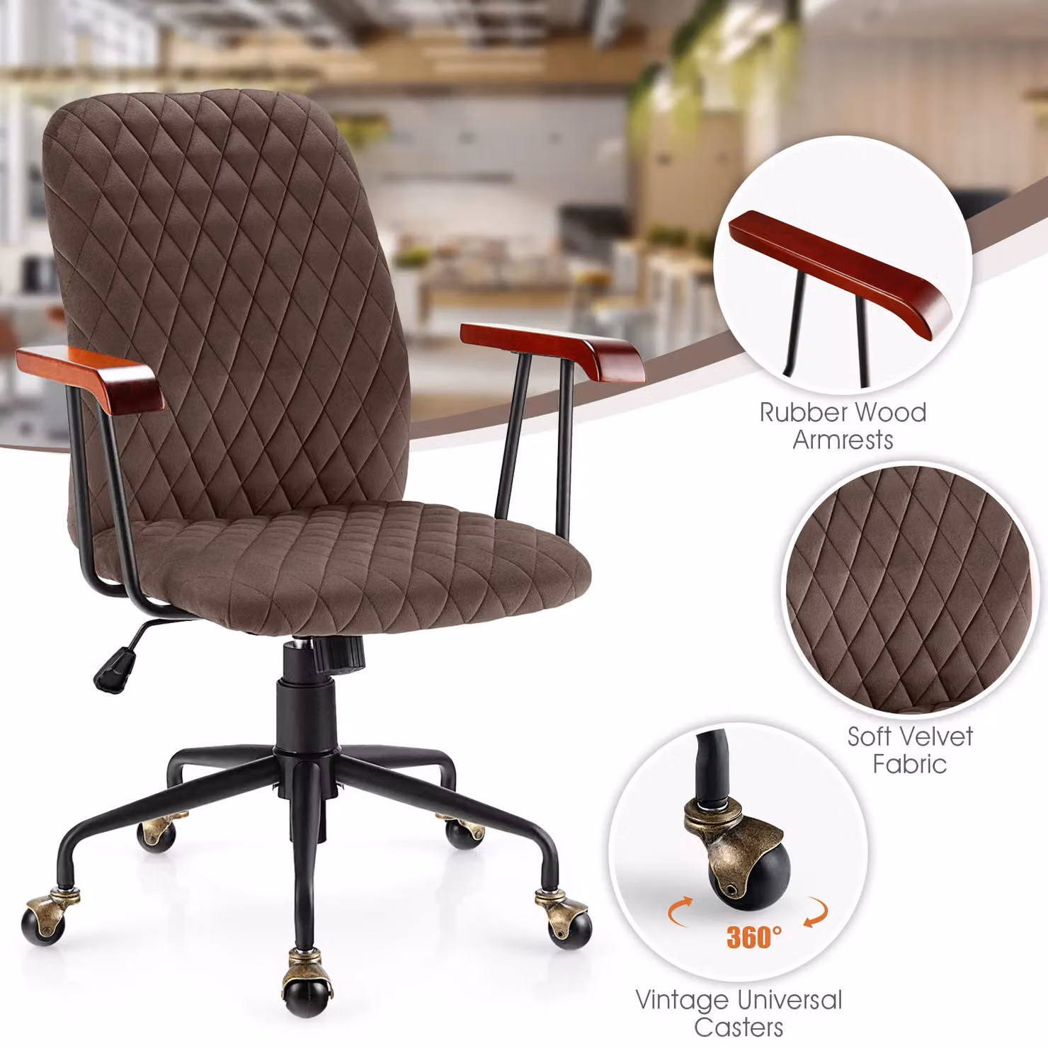 Costway Brown Velvet Swivel Rocking Leisure Chair with Adjustable Weight and Armrests for Home Office – 10