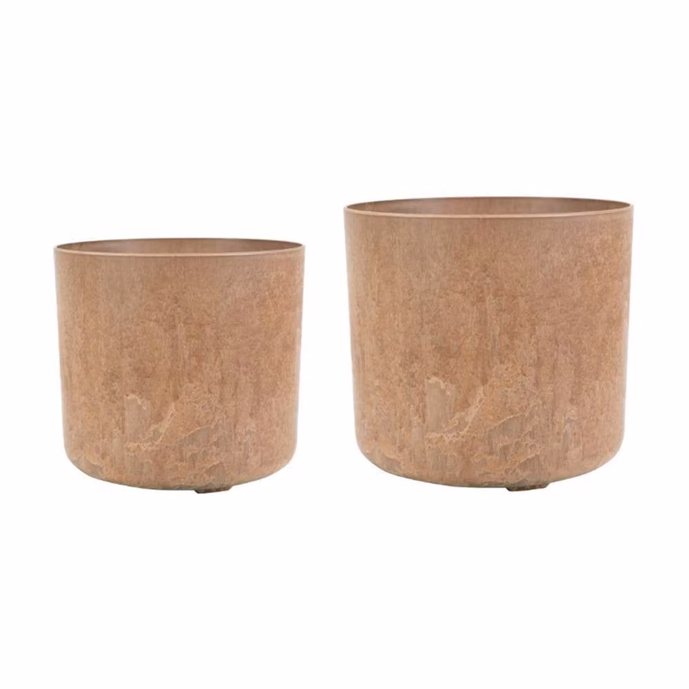 Ivyline Celine Set of 2 Artificial Stone Planter Tubs in Brown – 3