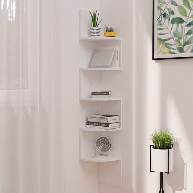 Berkfield Home White Wall Mounted Corner Shelf, W/D/H: 19 x 19 x 123 cm – 1