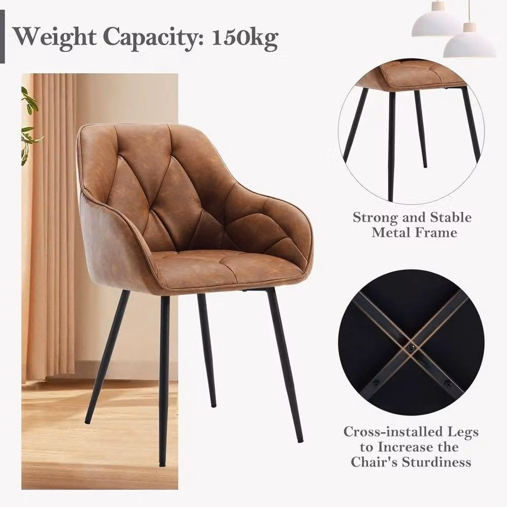 SPETLEK Set of 4 Modern Brown Faux Leather Dining Chairs with Armrests – 6
