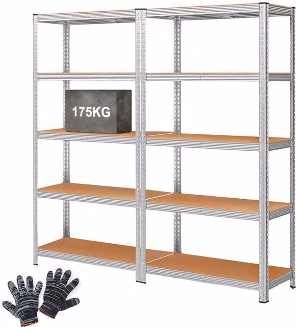 Crystals 2 Pack Heavy Duty 5 Tier Garage Shelving Units in Silver, W/D/H: 150 x 70 x 30 cm