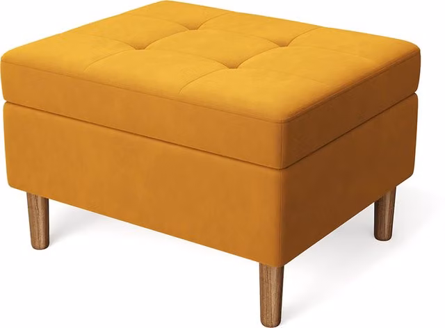 Modern Rectangular Tufted Velvet Storage Ottoman in Yellow