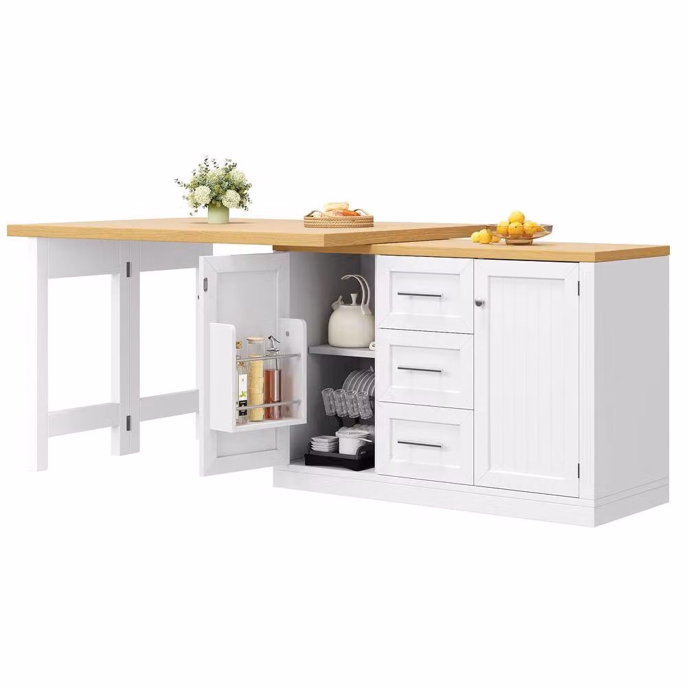 BTM Extendable Sideboard Dining Table with Storage Drawers in White – 2