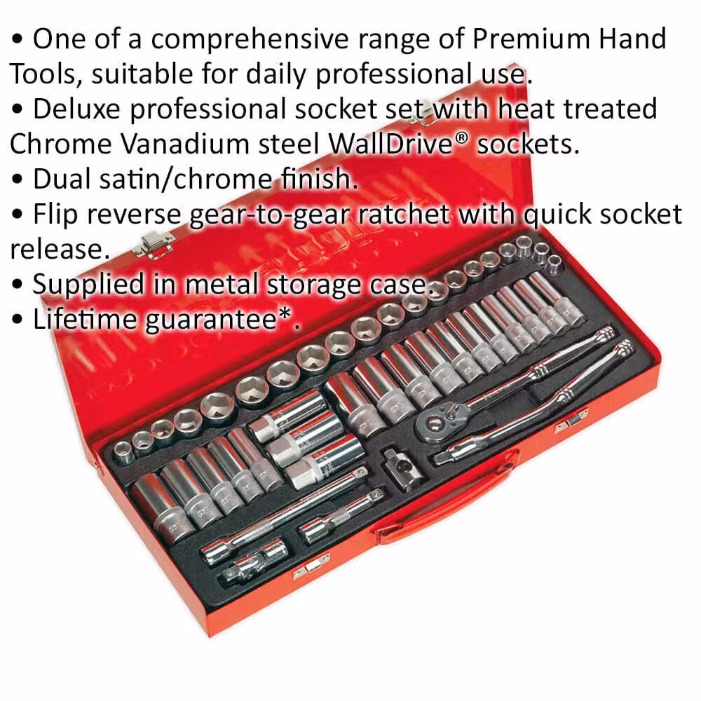 Loops 45 Piece Socket Set with 3/8 Inch Metric and Imperial Square Drive and 6 Point Socket Ratchet Handle in Silver and Multicolour – 2