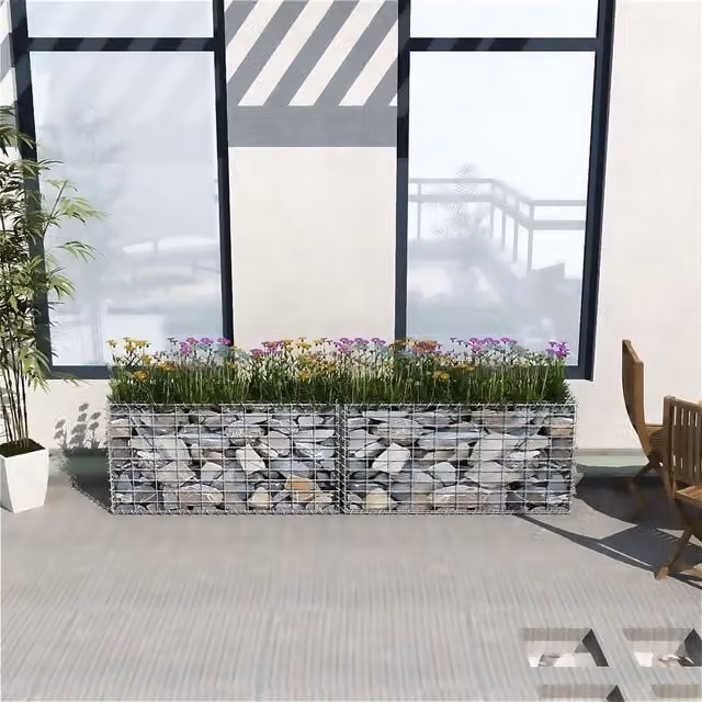 The Bazaarist Silver Galvanised Steel Gabion Stone Wire Mesh Basket, W/D/H: 100 x 50 x 30 cm