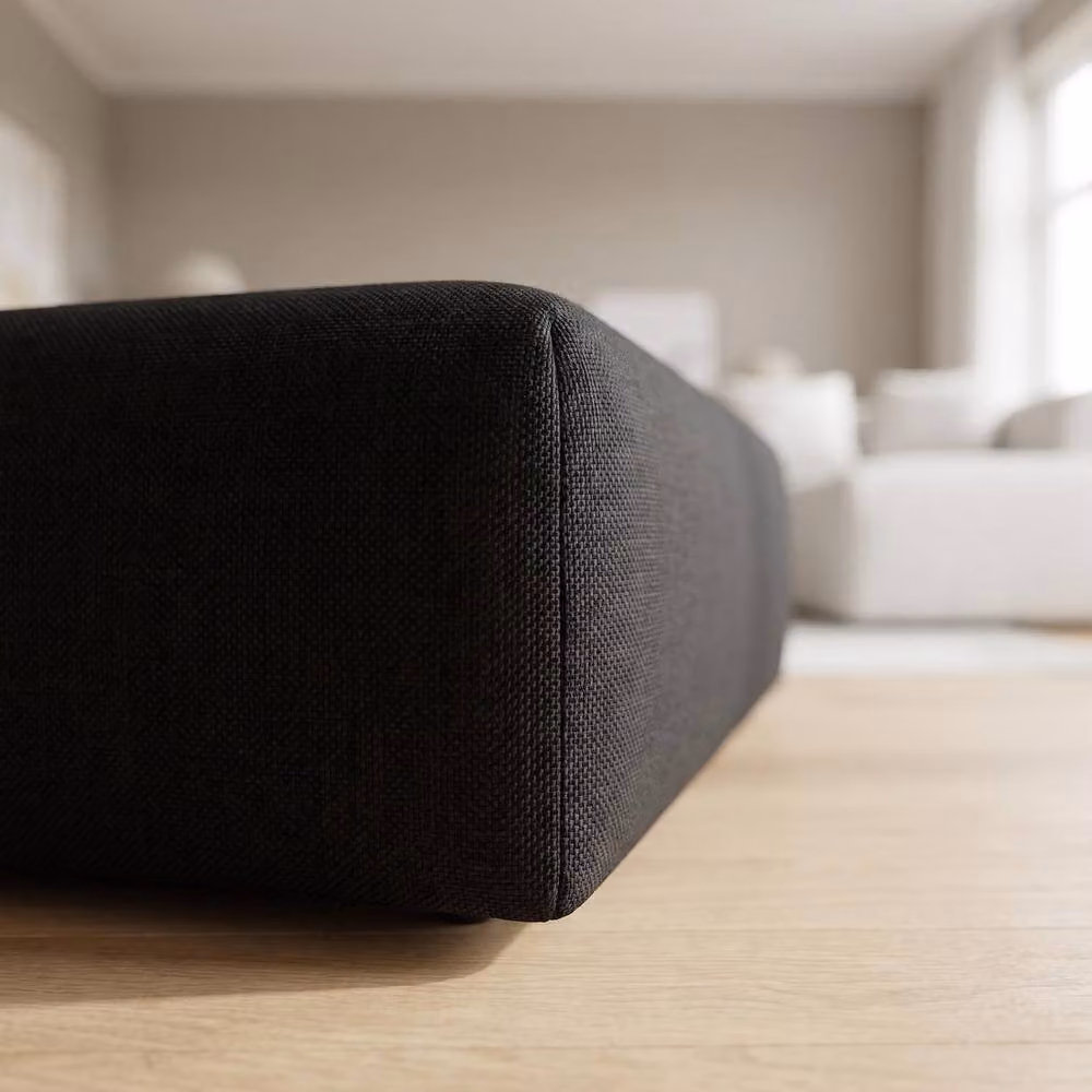 Abakus Direct Tokyo Footstool in Anthracite Grey and Black Basket Weave Fabric – 2