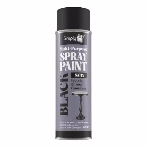 Simply Auto Multipurpose Satin Black Spray Paint 400ml - Quick Drying Weatherproof Aerosol for Wood and Metal