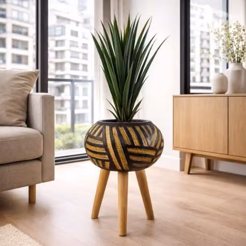 Botanik Luxury Indoor Planter Cachepot Ceramic Square Tabletop Abstract Rustic W/D/H: 34.0 x 34.0 x 34.0 cm – 2