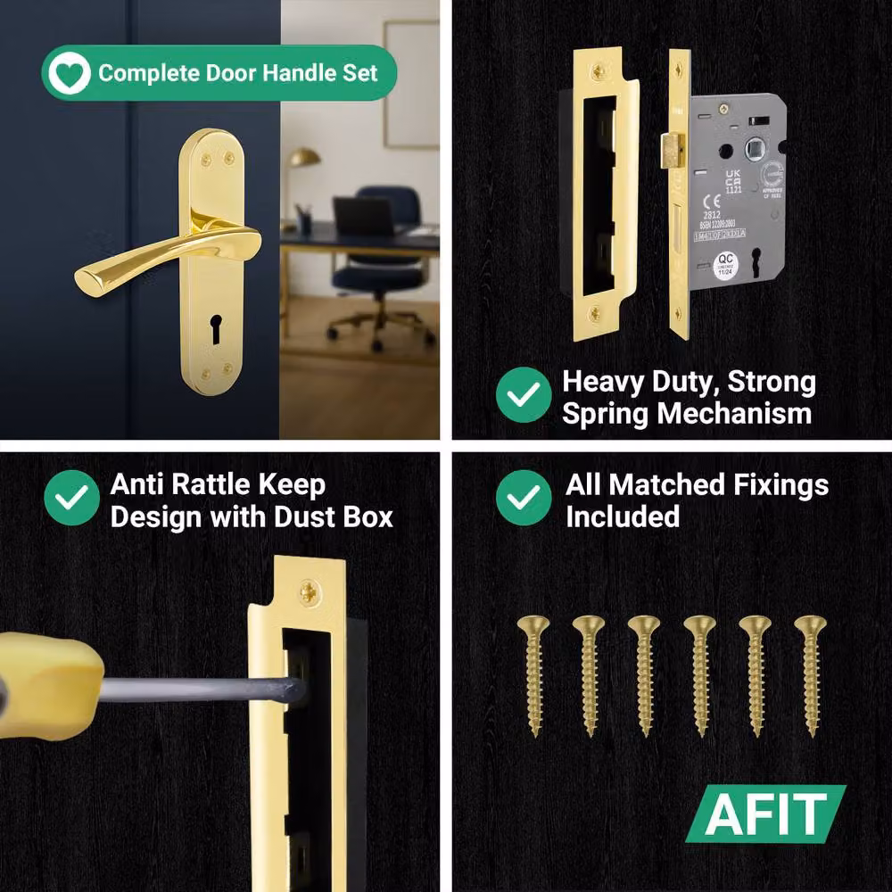 AFIT Polished Brass Twist Door Handle Sashlock Escutcheon Set in Gold, 1 Pair, W/D/H: 15.0 x 17.5 x 15.0 cm – 3