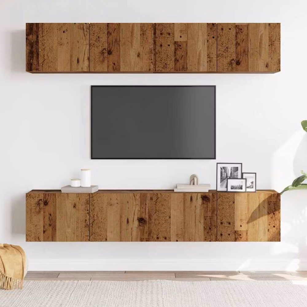 Berkfield Home Set of 4 Wall Mounted Modern TV Cabinets in Brown Old Wood Finish – 2