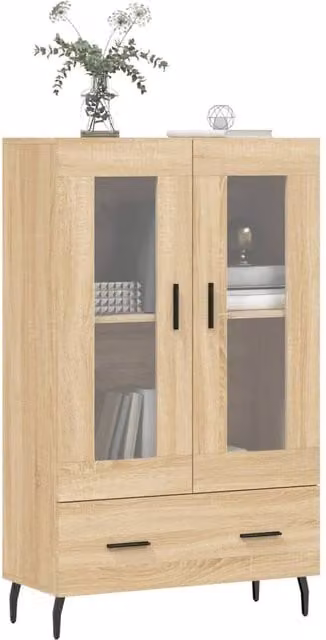 Berkfield Home Sonoma Oak Highboard in Light Tan with Glass Doors, W/D/H: 69.5 x 31 x 115 cm