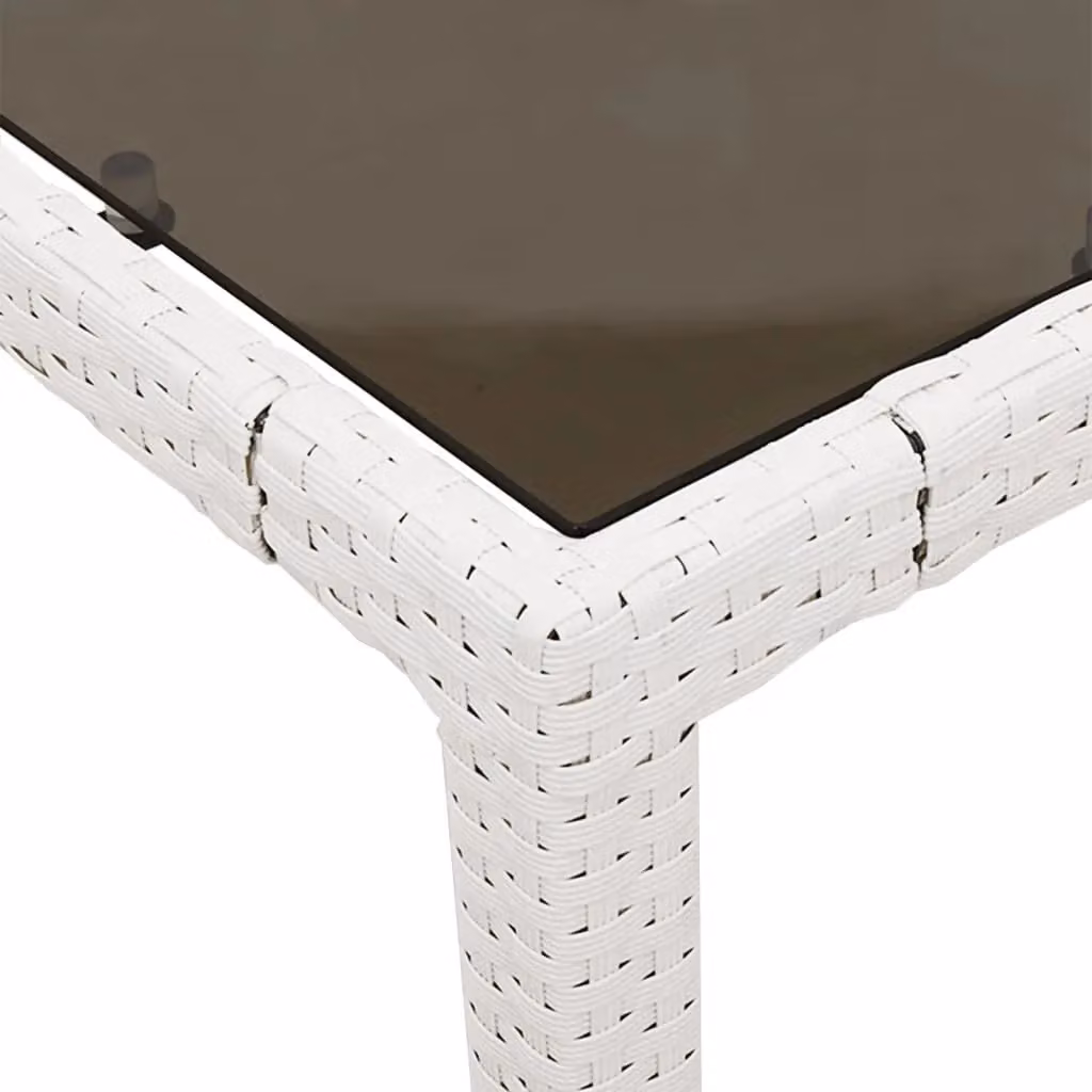 Berkfield Home Modern White Poly Rattan Garden Table with Glass Top, W/D/H: 150 x 90 x 75 cm – 4
