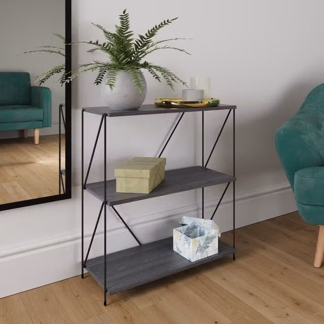 Timber Art Design UK 3 Tier Modern Storage Rack Bookcase in Grey and Black