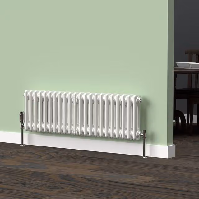 Lux Heat Horizontal 2 Column Steel Radiator in White, H: 30 cm x W: 101 cm