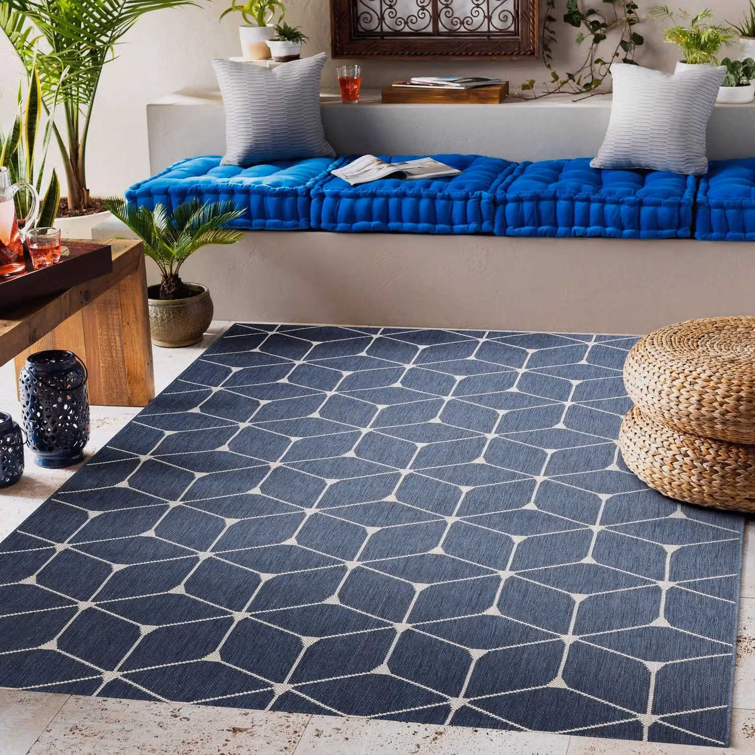 RugsX Blue Flat Weave Polypropylene Rectangular Rug, W: 200 cm, L: 290 cm – 3