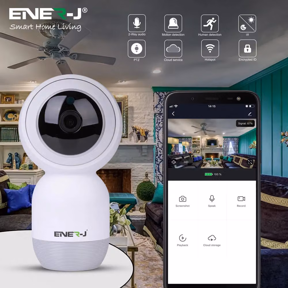 ENER-J Smart WiFi Indoor Security Camera, 1080P HD Pan-Tilt with Night Vision, Two-Way Audio and App Control, White – 7
