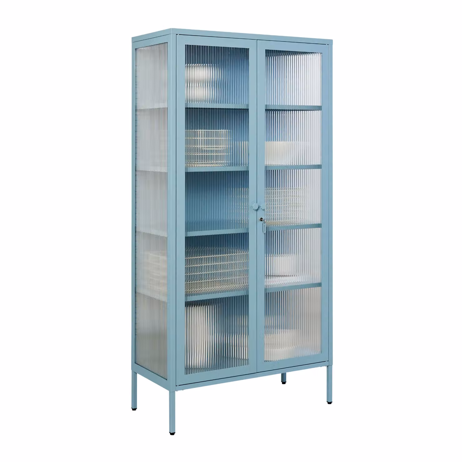 Mustard Made The Collector Freestanding Modern Cabinet in Blue with Glass Doors, H 170 x W 85 x D 40 cm – 3