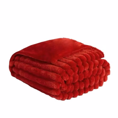 OHS Ribbed Faux Fur Fleece Throw Blanket in Red, W/D/H: 125 x 150 cm – 1