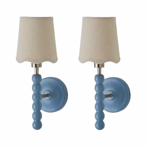 ValueLights Bobbin Pair of Blue Wall Lights with Fabric Shades – 3