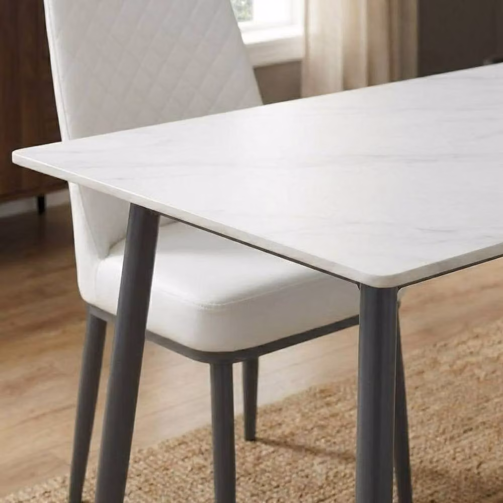 HOME LUXE INTERIOR Set of 2 Oxford White PU Leather Dining Chairs with Slim Metal Legs – 5