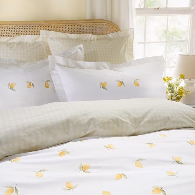 Sophie Allport Lemons Cotton Percale Oxford Pillowcases, White and Yellow, Pack of 2