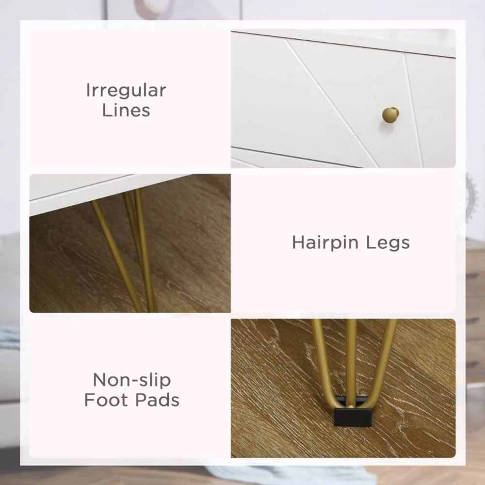 STILVORA 4-Drawer Chest of Drawers with Metal Legs in White – 4