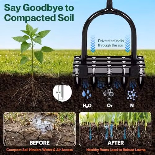 Lambu Manual Lawn Aerator with 15 Steel Spikes and Adjustable Handle in Black – 2