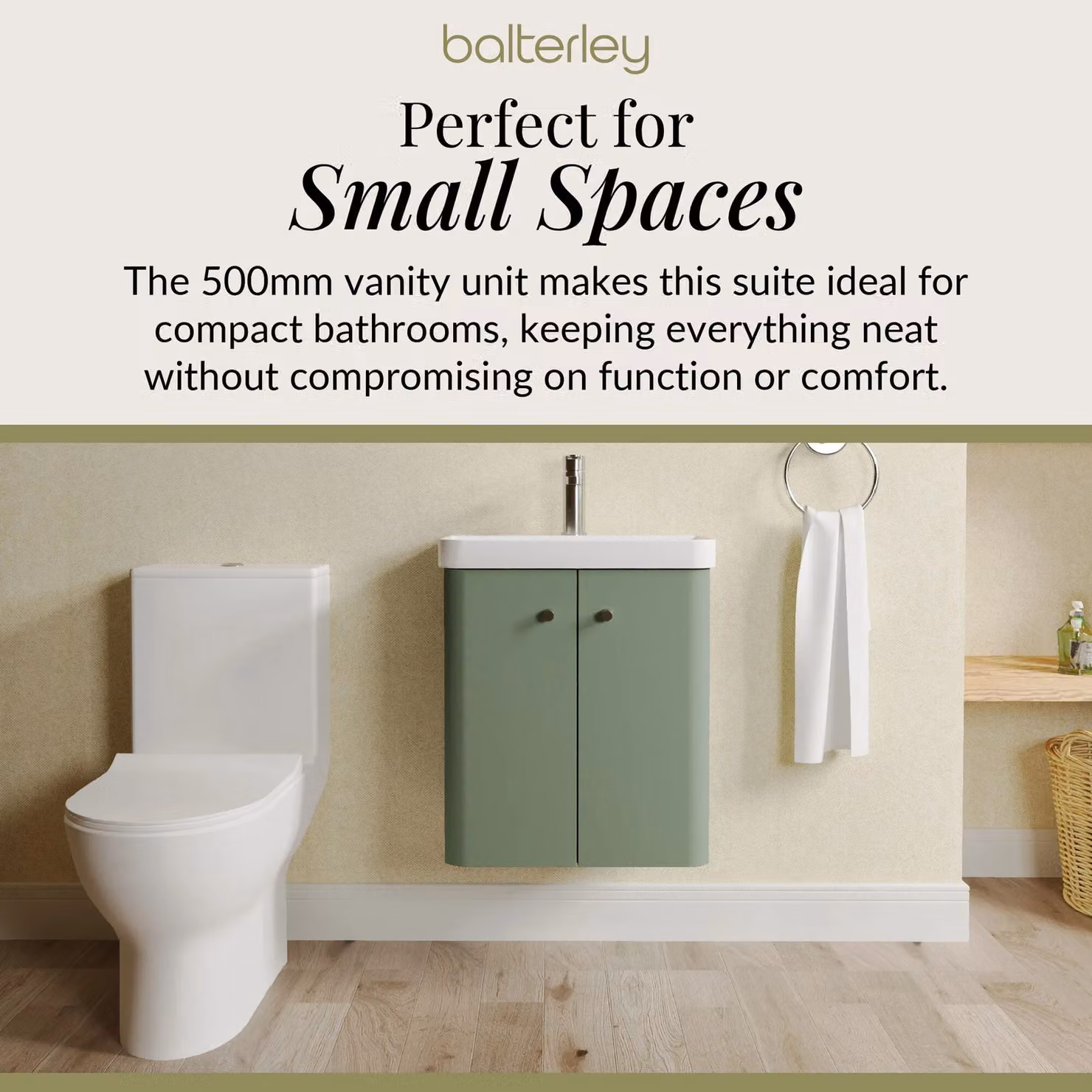 Balterley Wall Mounted 2 Door Bathroom Vanity Unit with Soft Close Doors, Green – 3