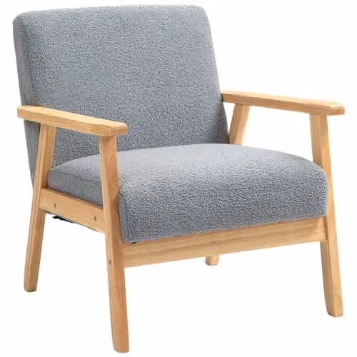 HOMCOM Modern Sherpa Fleece Upholstered Accent Armchair with Solid Wood Frame in Grey and Brown