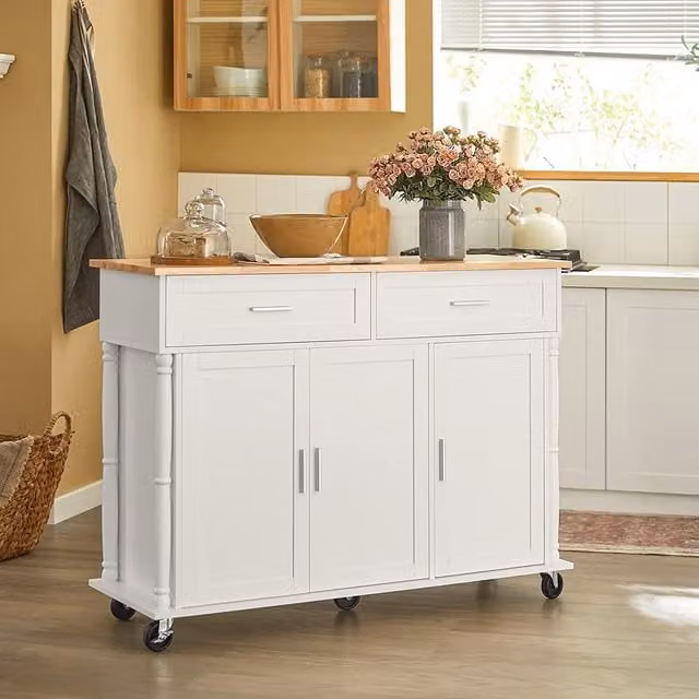 SoBuy Roman Modern White Lacquered Wood Kitchen Island