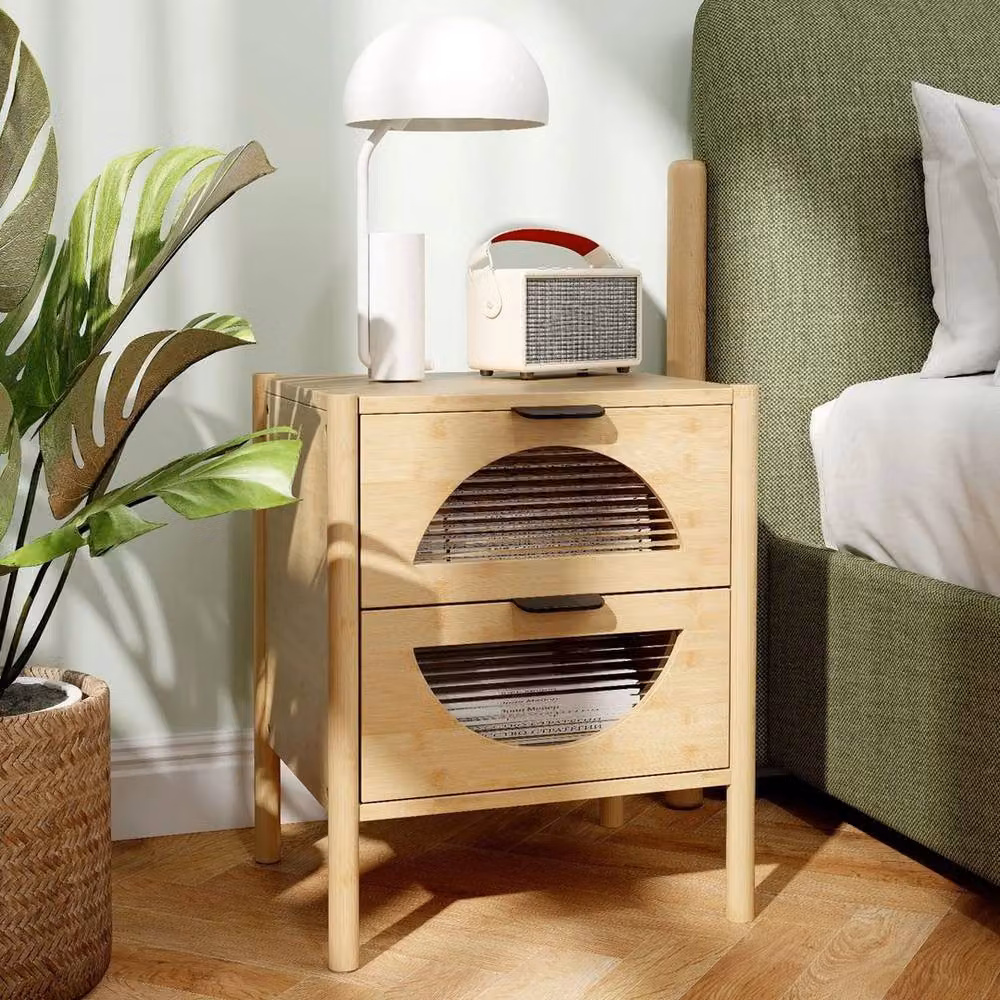 KORVIXA Modern Bamboo Nightstand and End Table in Natural Brown – 3