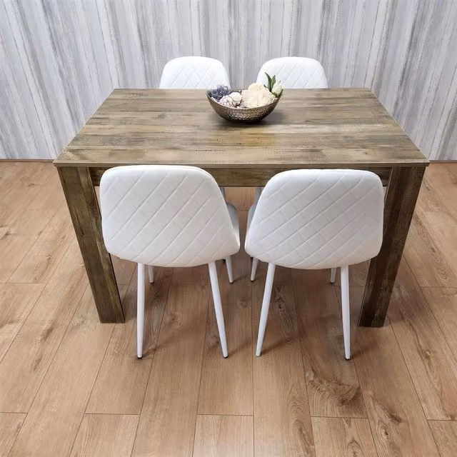 Kosy Koala Rustic Dining Set with Rectangular Table and 4 Gem Chairs in White and Brown