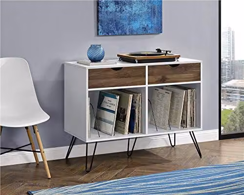 Ameriwood Home Harmony Turntable Stand with Drawers, Oak Look White, W/D/H: 99 x 43 x 79 cm – 2