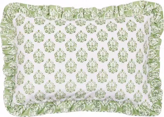 Make It A Home Krissa Green Block Printed Velvet Rectangular Cushion with Feather Filling