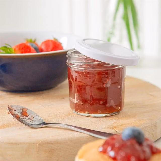 Argon Tableware Set of 6 White Glass Jam Jars with Screw Lids, 130 ml