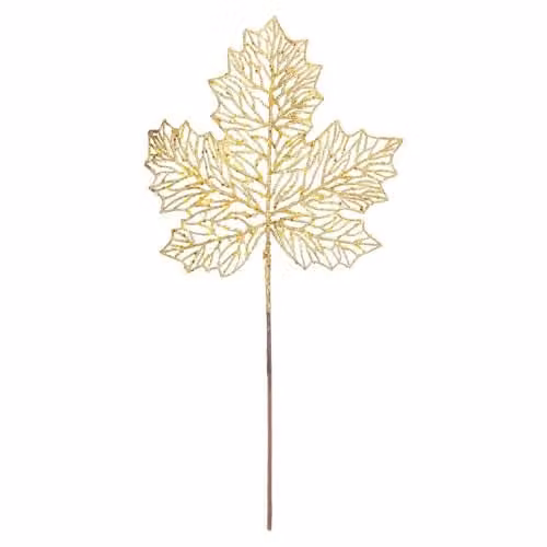 VFM e-Store Gold Glitter Maple Leaf Christmas Spray Decoration, W: 22 cm, H: 45 cm