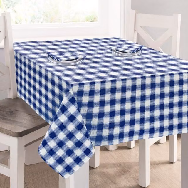 Kitchen Trends Blue Printed Gingham Check Seersucker Tablecloth, W: 127 cm x L: 127 cm