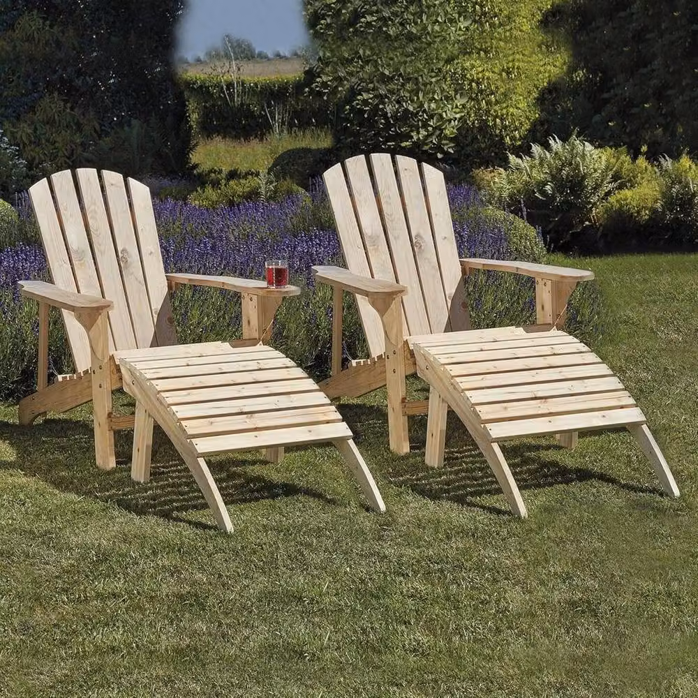 FLAVORA Set of 2 Wooden Adirondack Garden Chairs in Beige – 2